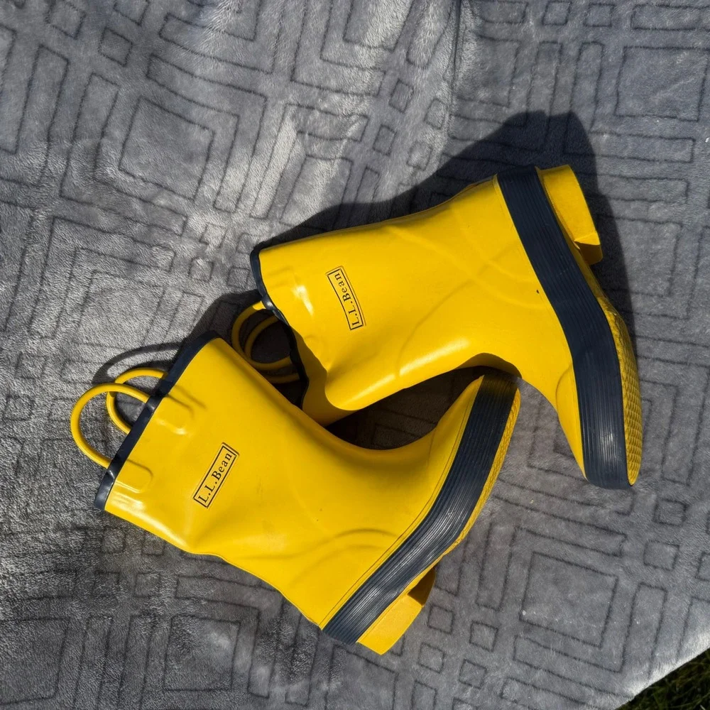 LL Bean Puddle Stomper Yellow Rubber Rain Boots Kids Size 10 Waterproof 208962